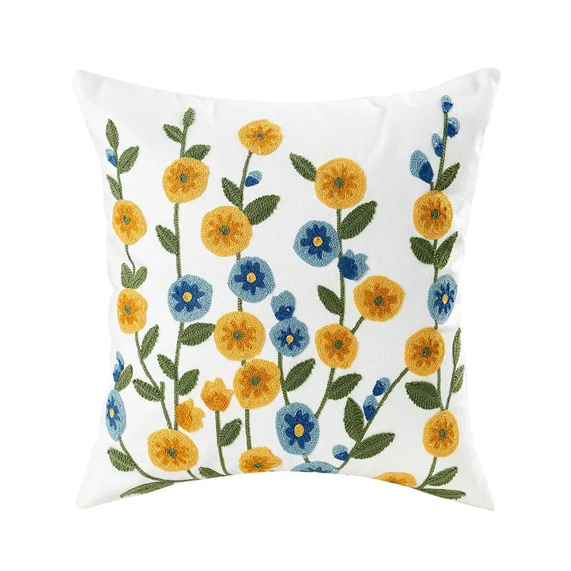 Kussenhoes 45x45cm Katoen Canvas Geborduurd Bloemen Wit Sierkussenhoes Bank Slaapkamer Landelijke Stijl Decoratief