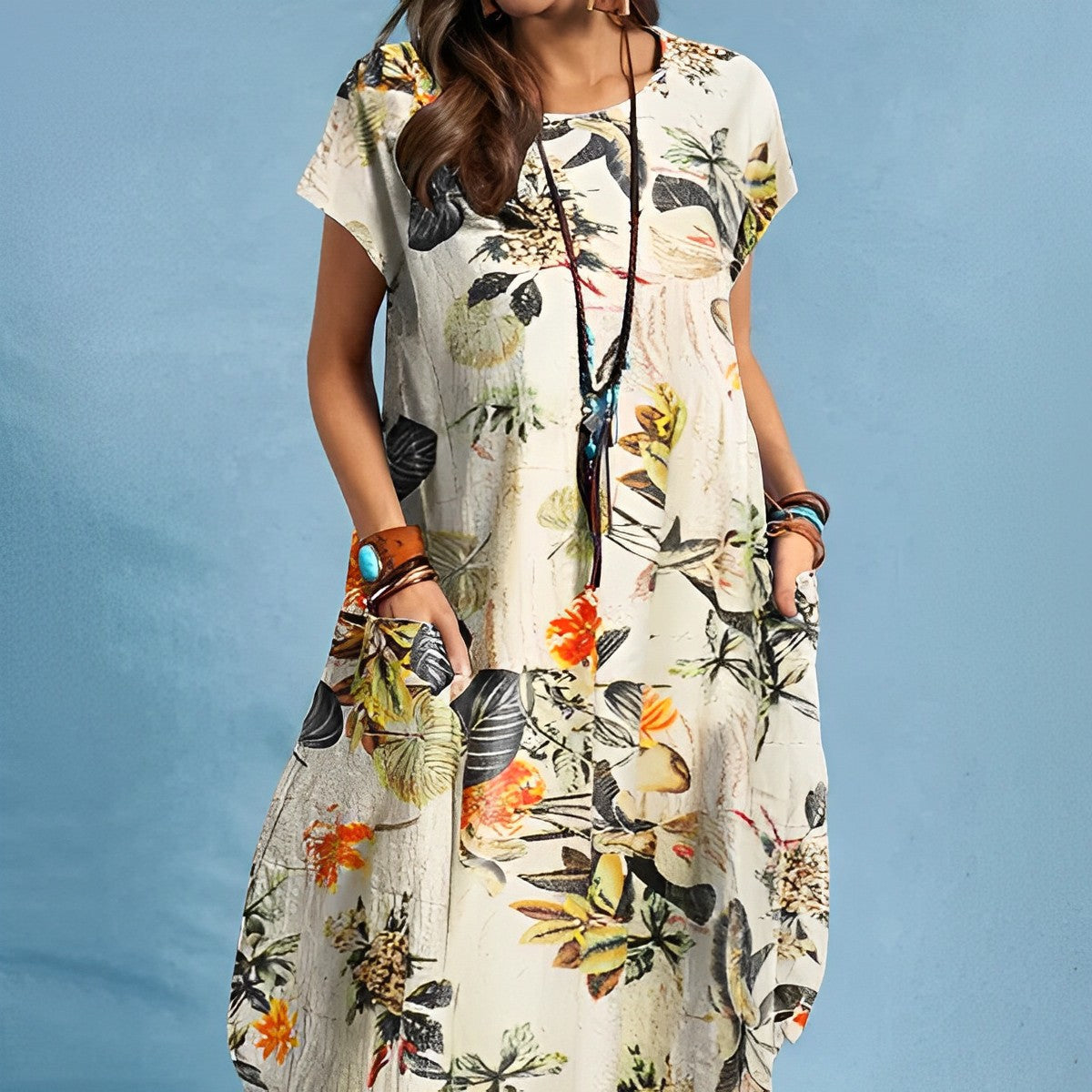Bloemenjurk Met Natuurlijke Stof en Elegant Design