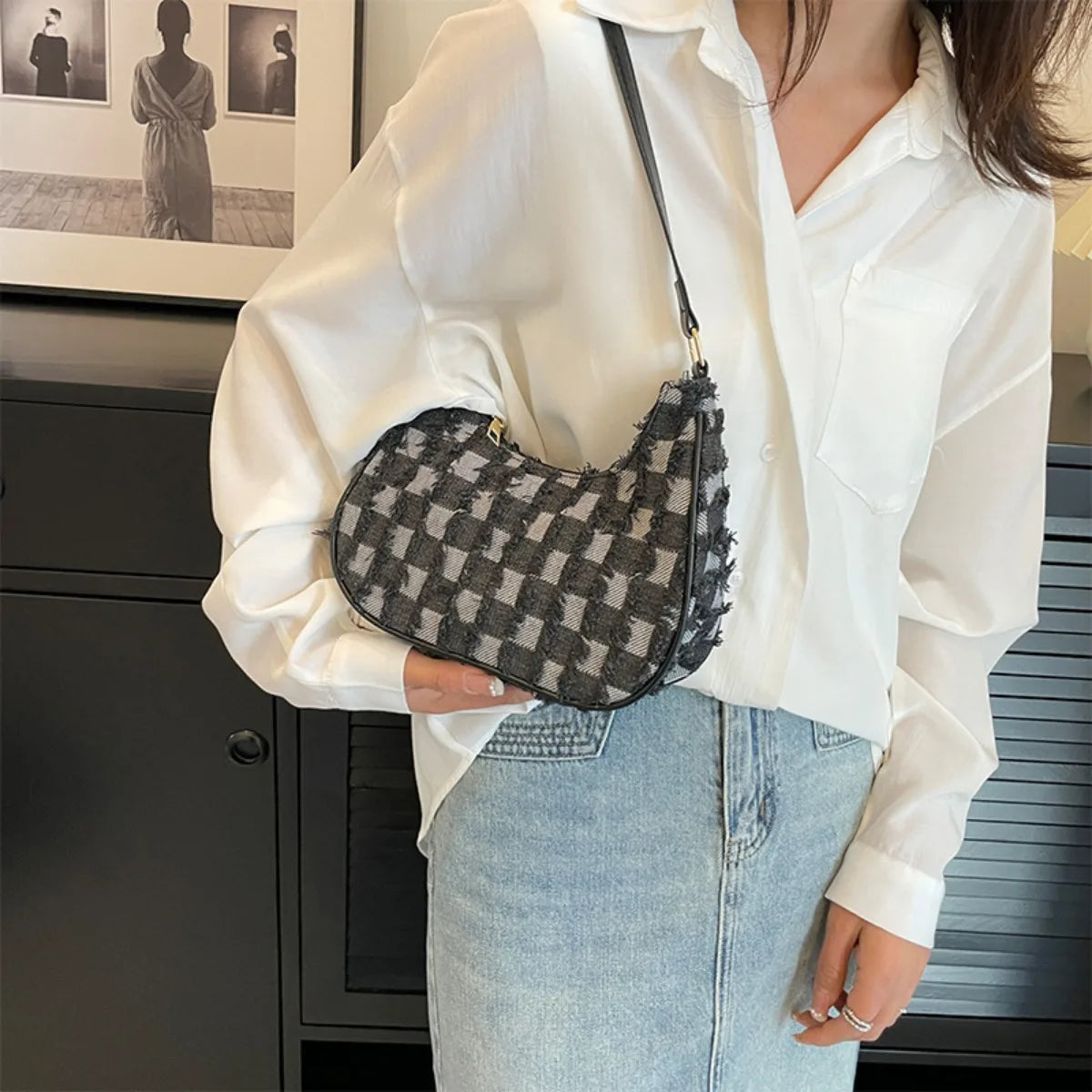 Stijlvolle Denim Schoudertas voor Dame