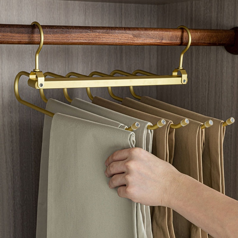 Broekhanger aluminium 6 broeken goud ruimtebesparend kledinghanger kast organizer draaibare hanger anti slip broekhouder