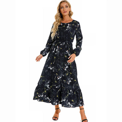 Vrouwelijke Maxi Jurk Bloem Chiffon Lange Mouwen