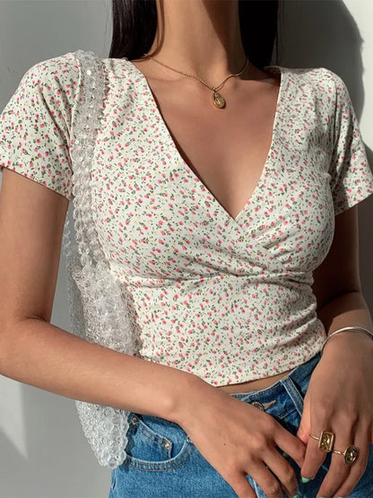 Zomerse Bloemen Top Vrouwelijke Stijl Korte Mouw - StudioMarella