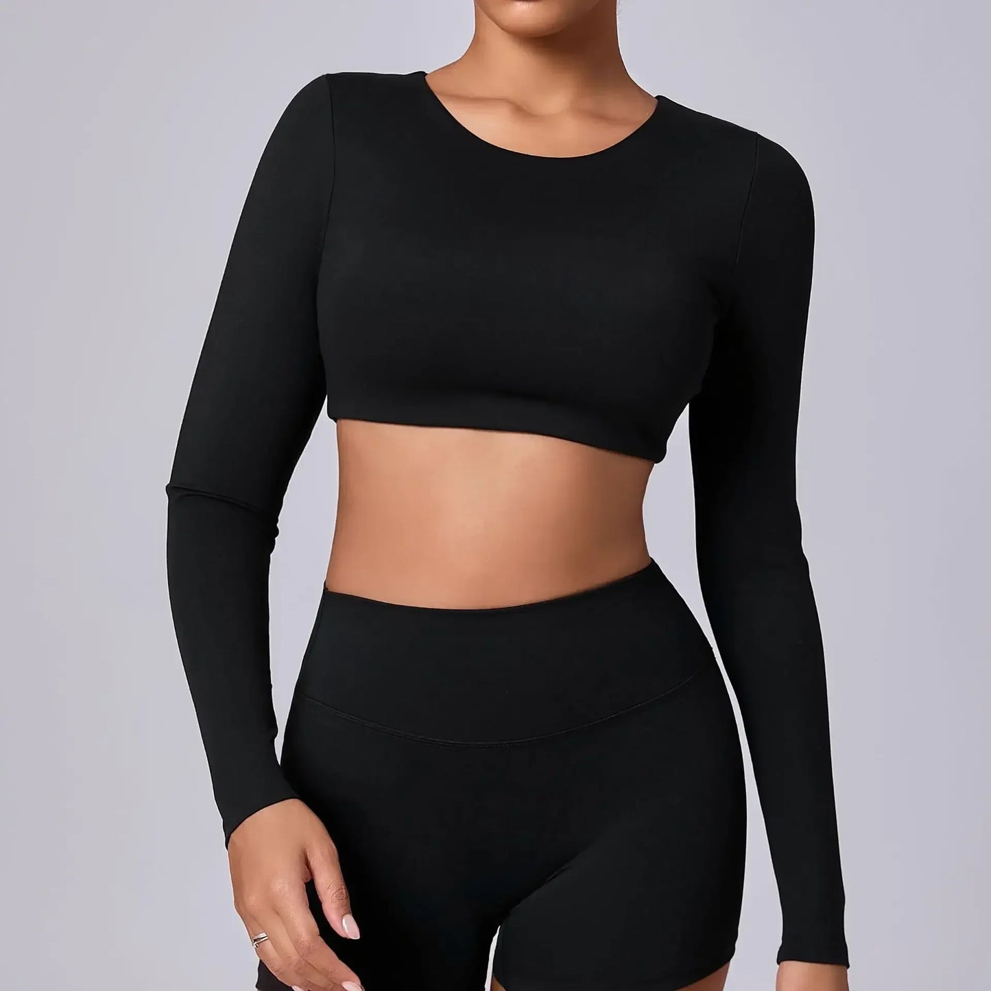 Vrouwelijke Cropped Top met Push-up Lange Mouwen