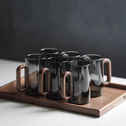 Glazen Mok met Houten Handvat 350ml – Borosilikaatglas voor Thee, Koffie en Sap
