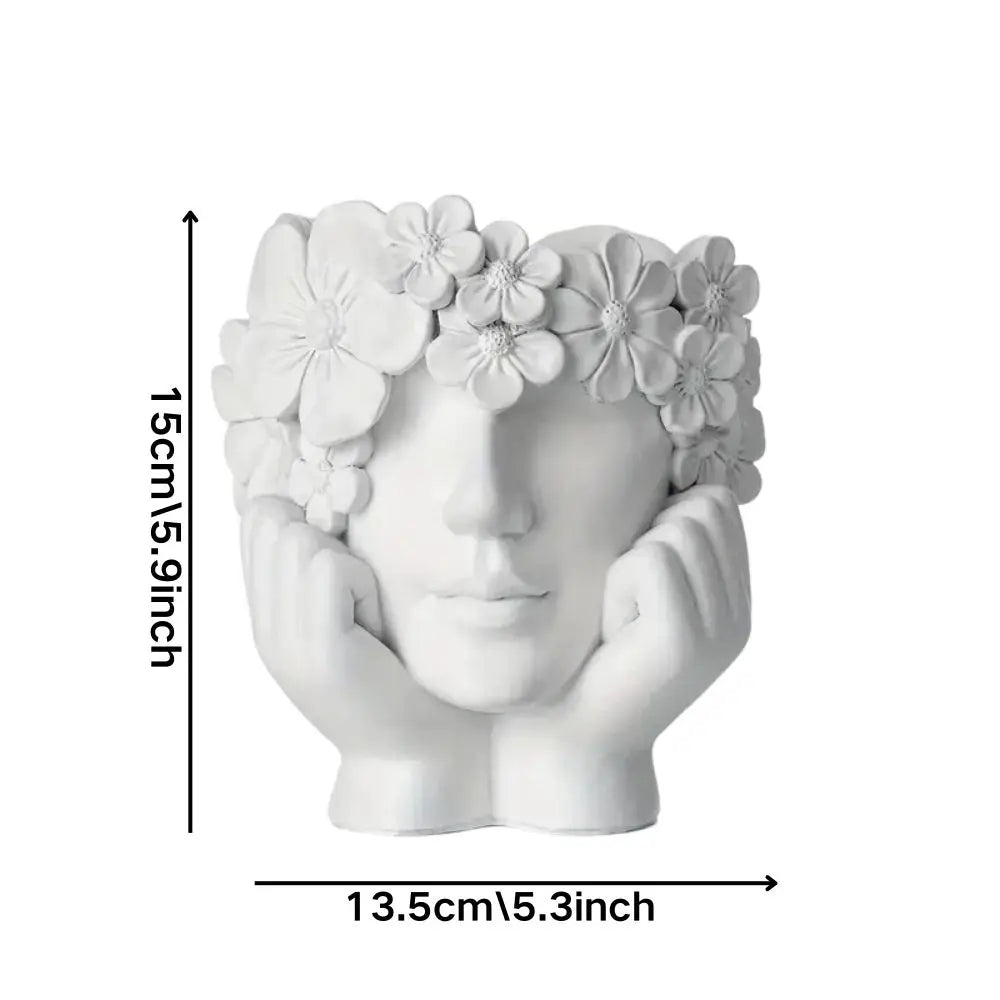 Bloempot Vrouwengezicht Hars Wit 15cm Decoratief Sculptuur Woonkamer Tuin Binnen Buiten Plantenpot Gezicht