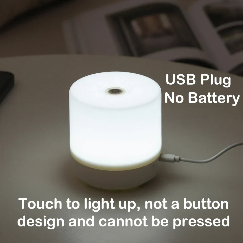 Nachtlamp LED USB 8.5cm Dimbaar ABS Wit Touch Bedlamp Slaapkamer Bureau Sfeerverlichting Compact Lampje