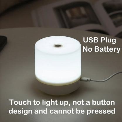 Nachtlamp LED USB 8.5cm Dimbaar ABS Wit Touch Bedlamp Slaapkamer Bureau Sfeerverlichting Compact Lampje