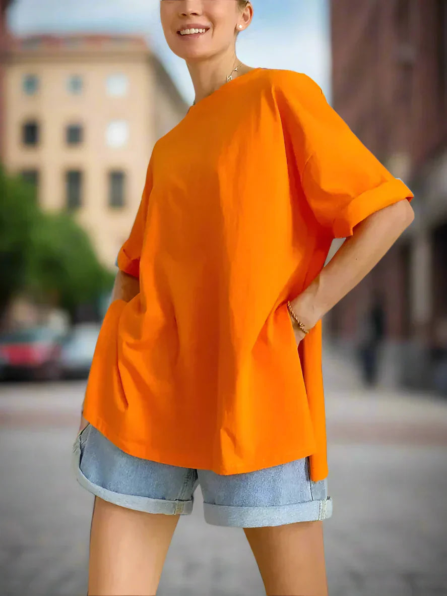 Vrouwen T-shirt Oranje Casual Korte Mouw