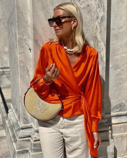 Vrouwelijke Blouse Oranje Elegante Stijl