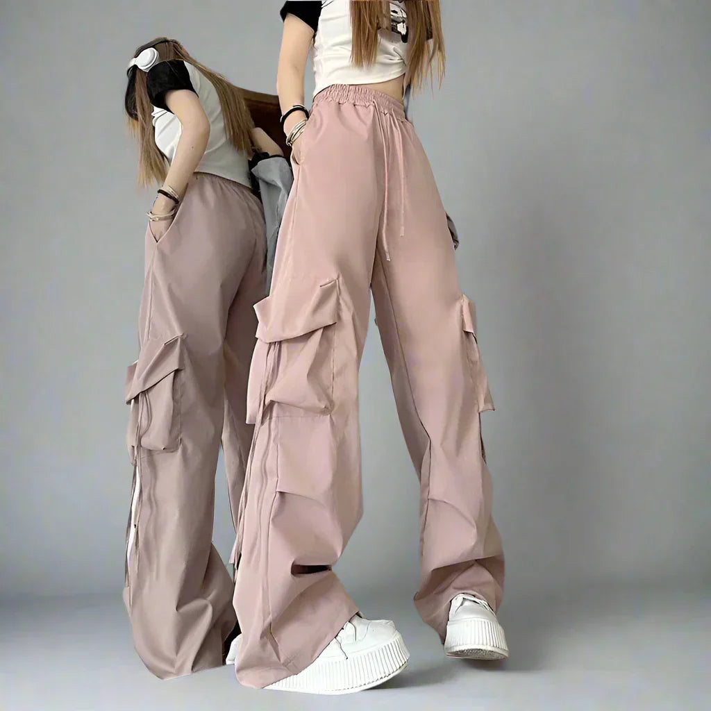Dames Oversized Broek Roze Retro Stijl