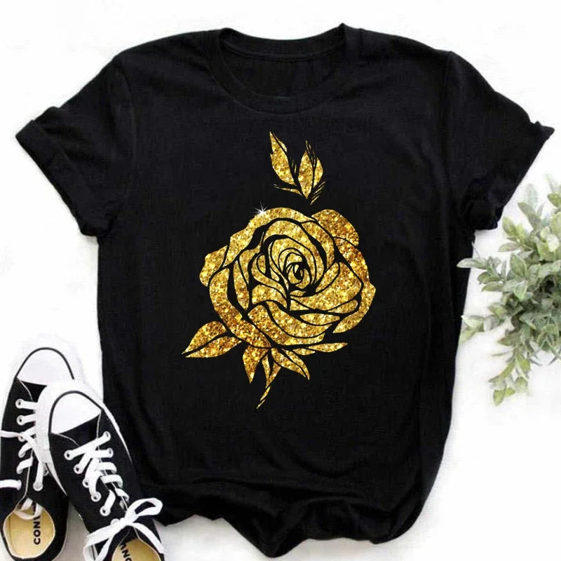 Dames T-Shirt Rozenprint Zomerse Stijl