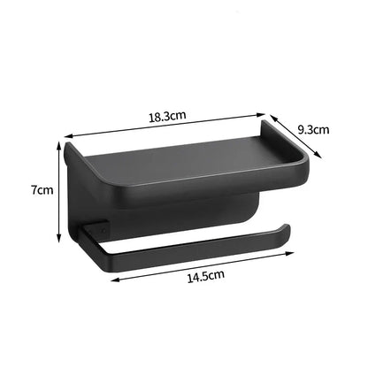 Toiletrolhouder Aluminium Zwart 18.3cm Met Plank Wandmontage Badkamer Telefoonhouder Opbergrek Modern Minimalistisch
