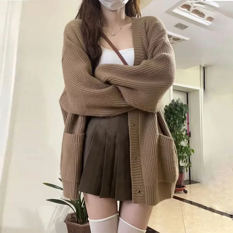 Dames Oversized Trui Wit V-hals Cardigan