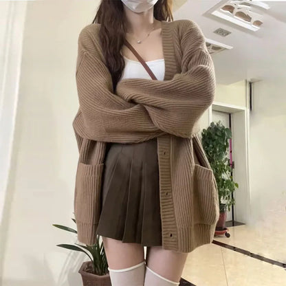 Dames Oversized Trui Wit V-hals Cardigan