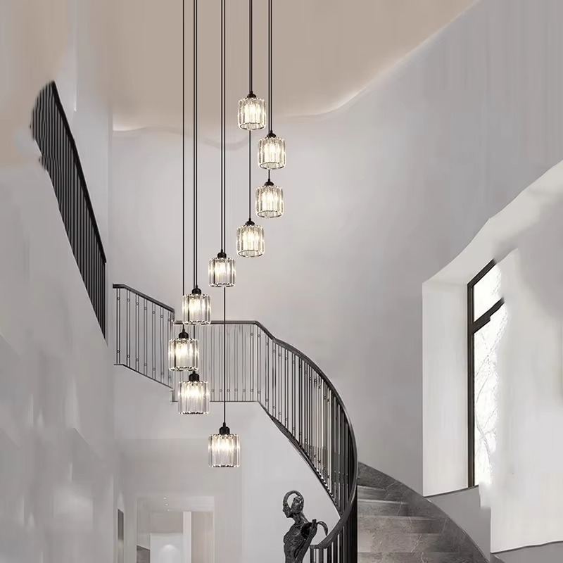 Kristallen Hanglamp Goud Trap Hal 6 of 9 Lichts Cascaderend | Vintage Kroonluchter Eetkamer Hoge Plafond