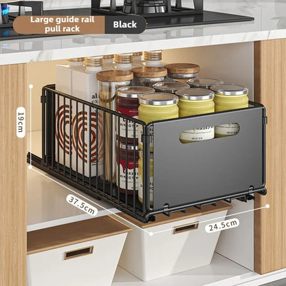 Uitschuifbare Kruidenlade Keuken Koolstofstaal 37,5cm Zwart Kastorganizer Uittrekbaar Kruidenrek Diepe Kast Opbergbak