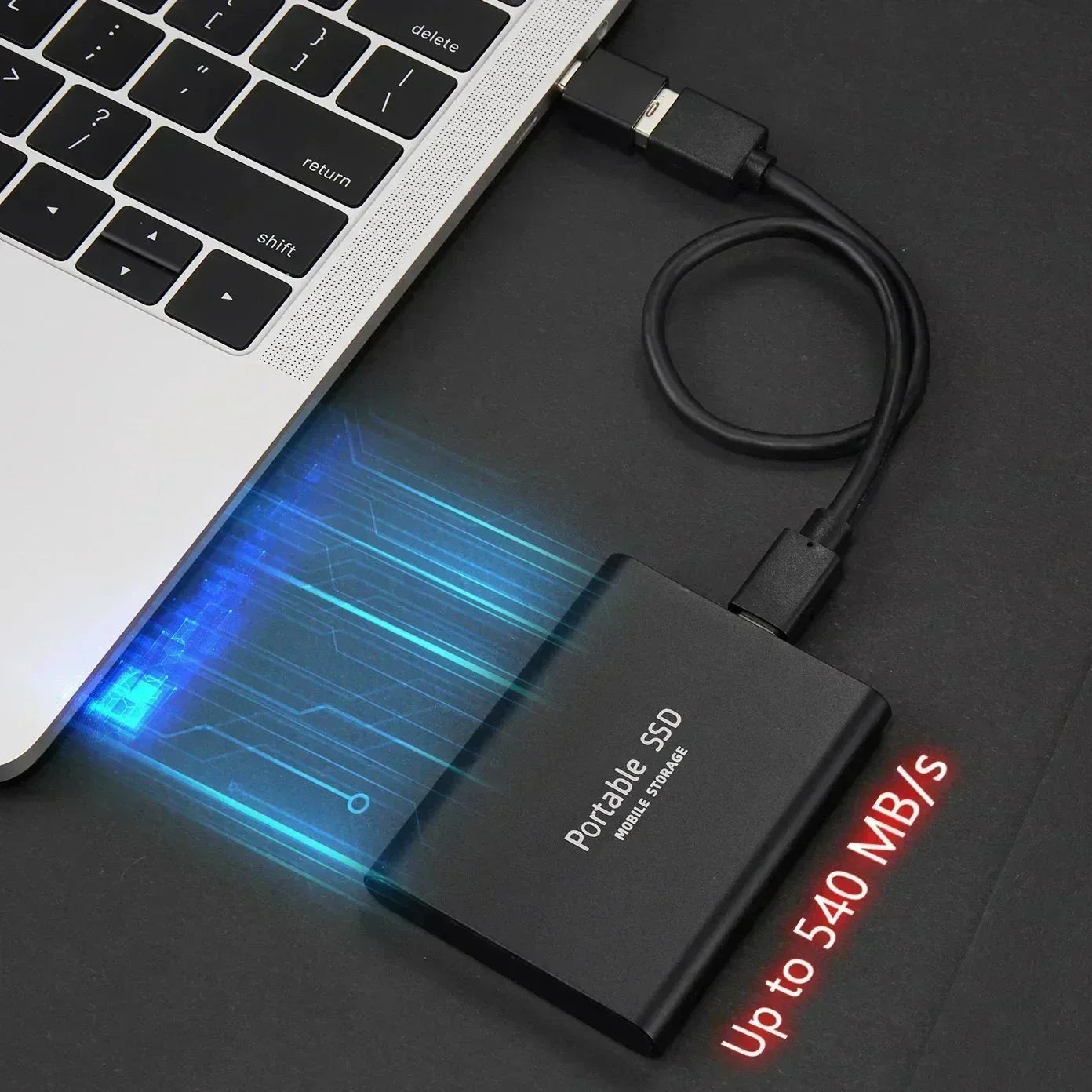 Externe SSD-schijf 2TB Zwart Blauw Rood voor snelle dataopslag backup laptop computer | draagbare solid state drive mobiel werken thuiskantoor bestandsoverdracht high-speed USB universele compatibiliteit Windows macOS stoßbestendig