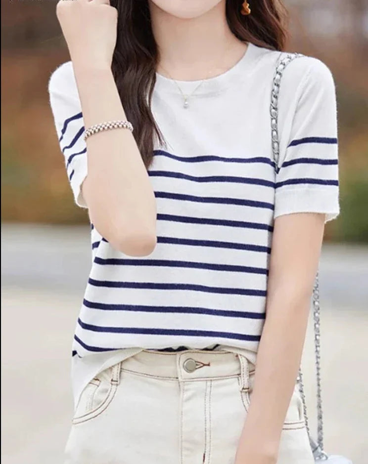 Zomerse Blouse Gestreept Vrouwelijk Model