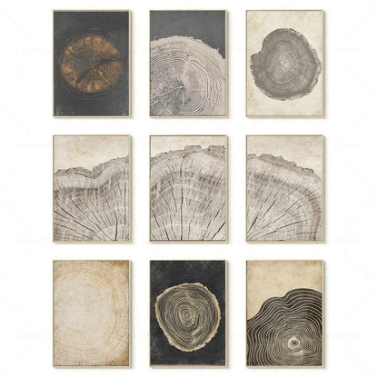 Abstracte Boomringen Canvas Wanddecoratie 60x40 cm Organische Textuur Art Print Rustiek Moderne Interieurstijl Natuurgeïnspireerd