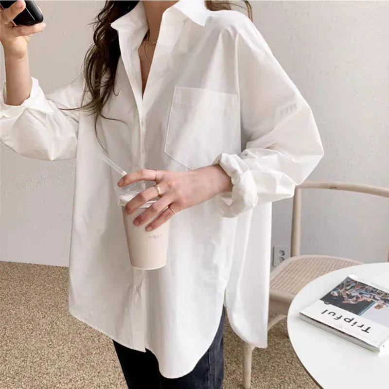 Vrouwen Blouse Oversized met Kraag en Lange Mouwen - StudioMarella