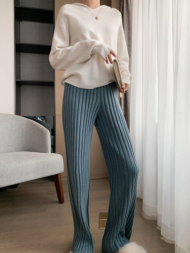 Vrouwelijke Gebreide Broek Comfortabel Ruim Elastisch