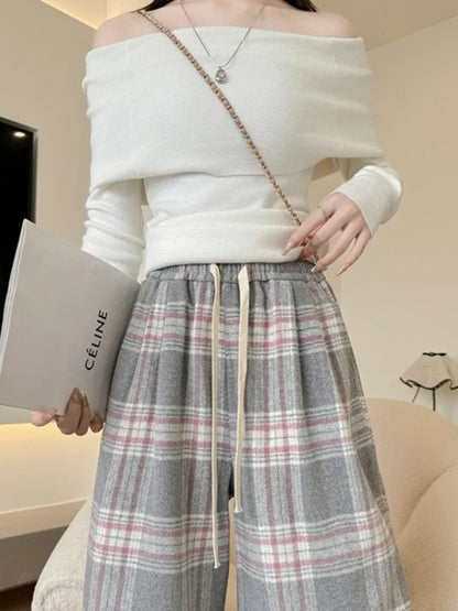 Dames Geruite Oversized Broek Zwart Streepjes