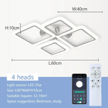 LED Plafondlamp Dimbaar Vierkant Acryl Wit Afstandsbediening Woonkamer Slaapkamer Modern 35W-160W Plafonnière Studeerkamer