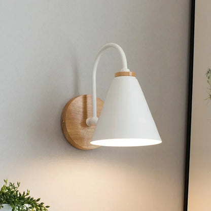 Scandinavische Wandlamp IJzer Hout Zwart Wit E27 LED Slaapkamer Woonkamer Bureau Minimalistisch Noordse Stijl