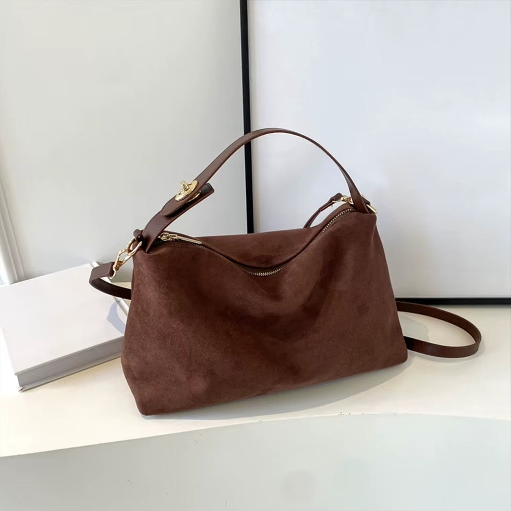 Luxe Suede Handtas Zwart Elegante Vrouwentas