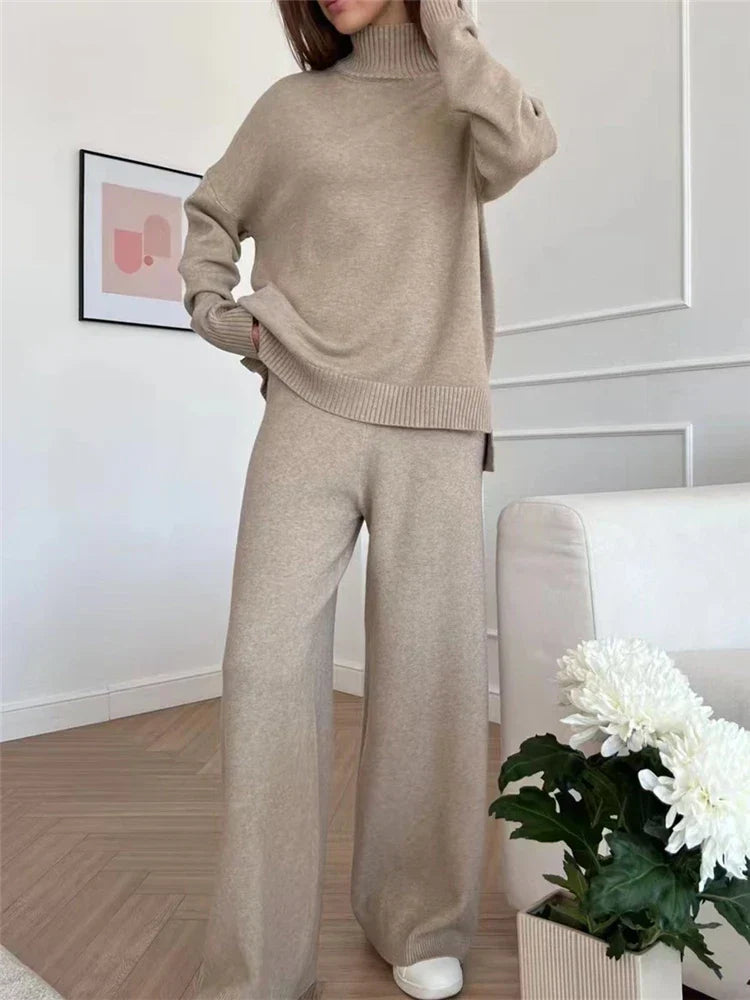 Dames Gebreide Set: Zachte Trui en Joggingbroek Warm en Comfortabel