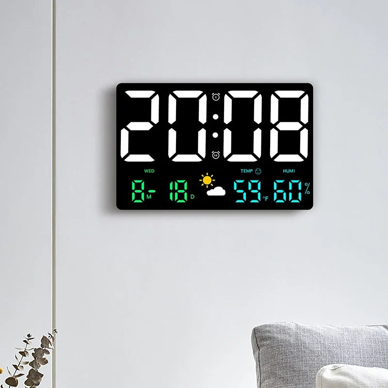 Digitale LED Wandklok Temperatuur Vochtigheid Weerstation Wekker Kleurenscherm Slaapkamer Woonkamer Kantoor Kalender