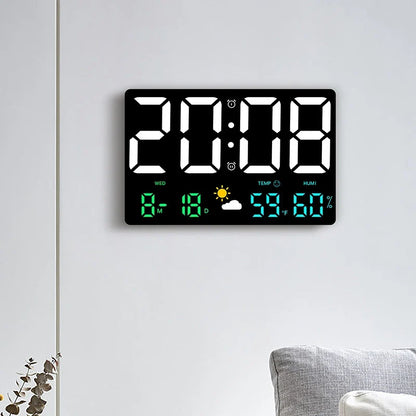 Digitale LED Wandklok Temperatuur Vochtigheid Weerstation Wekker Kleurenscherm Slaapkamer Woonkamer Kantoor Kalender