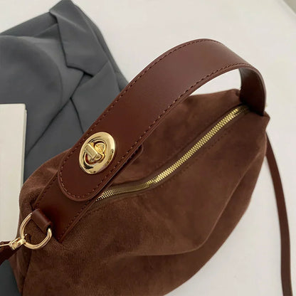 Luxe Suede Handtas Zwart Elegante Vrouwentas