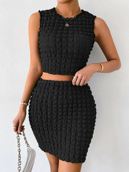 Crop Top en Rok Set met Bubble Textuur - StudioMarella