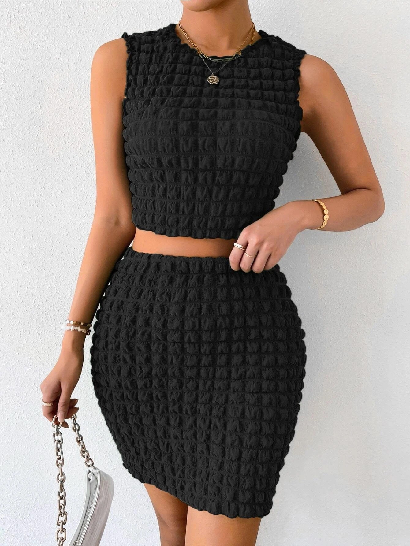 Crop Top en Rok Set met Bubbelpatroon - StudioMarella
