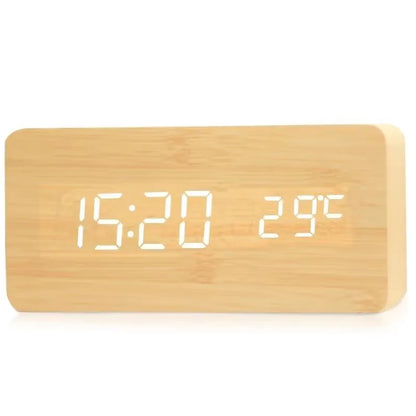 Digitale Wekker Houtlook LED Bamboe Zwart Bruin Temperatuur USB Slaapkamer Bureau 3 Alarmen Instelbare Helderheid 12/24u Tafelklok