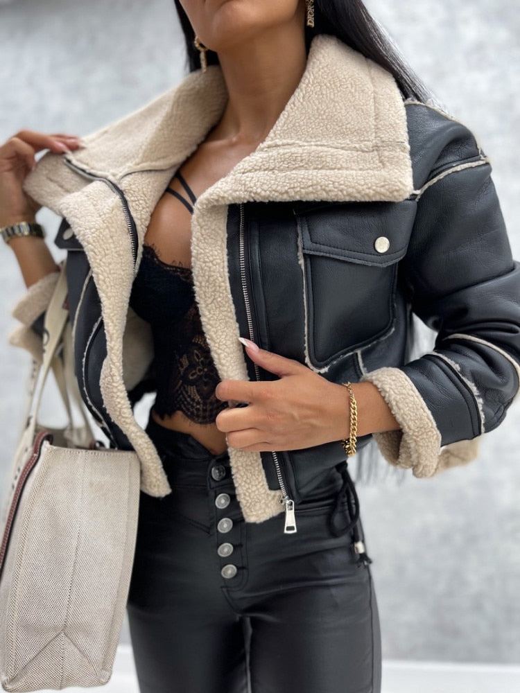 Dames Leren Look Jas Imitatie Leer Stijlvol