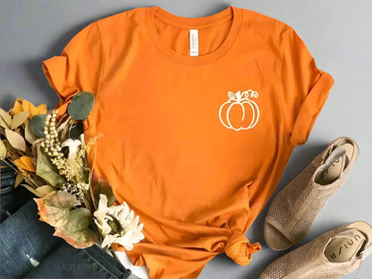 Dames T-shirt Herfst Pompoenprint Oranje Kawaii Stijl