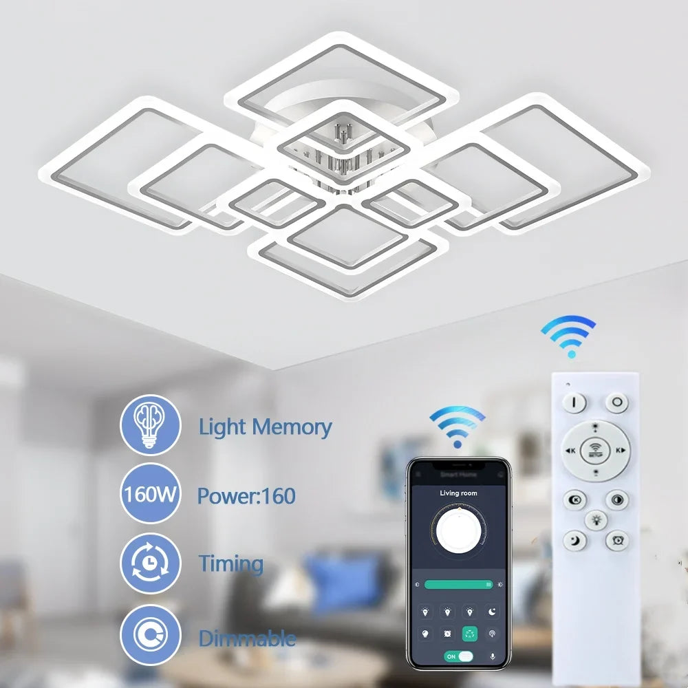 LED Plafondlamp Dimbaar Vierkant Acryl Wit Afstandsbediening Woonkamer Slaapkamer Modern 35W-160W Plafonnière Studeerkamer