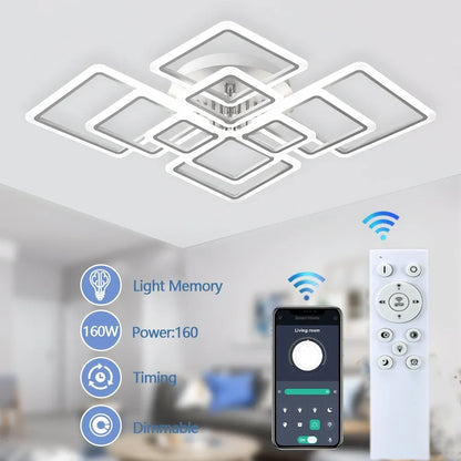 LED Plafondlamp Dimbaar Vierkant Acryl Wit Afstandsbediening Woonkamer Slaapkamer Modern 35W-160W Plafonnière Studeerkamer