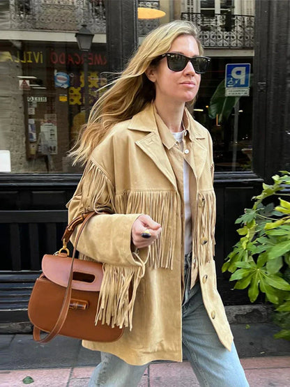 Suède Jas met Franje Westers Stijl Boho Look - StudioMarella