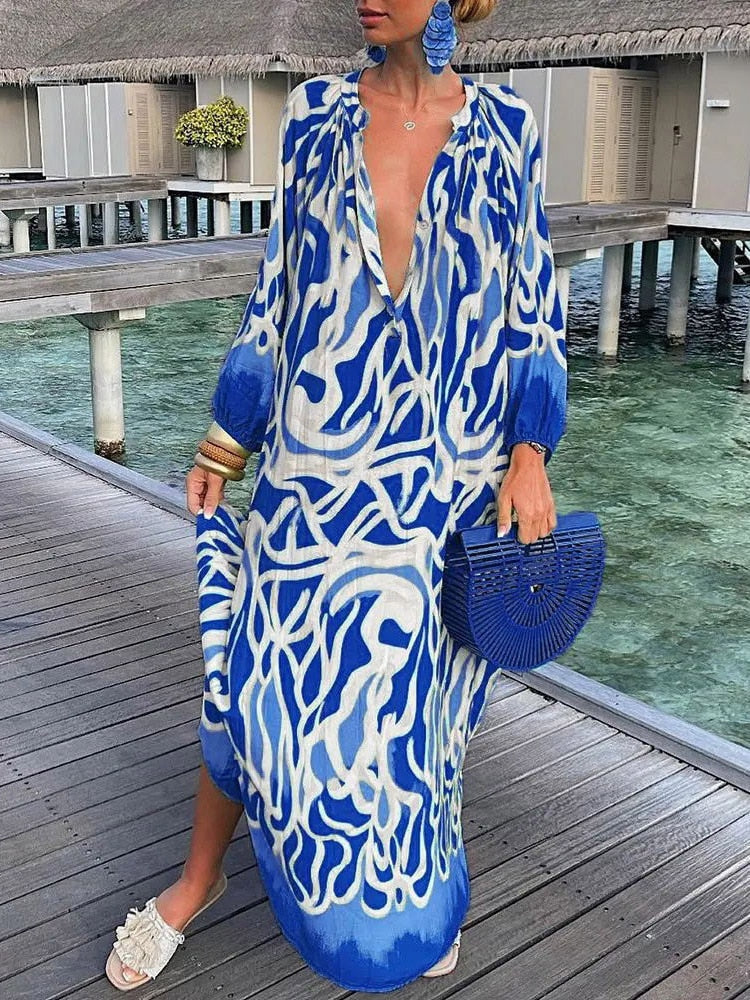 Zomerjurk Lange Mouwen Maxi Jurk Bohemian Stijl