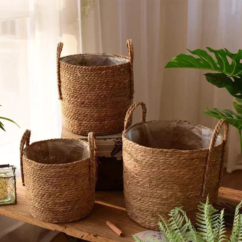 Plantenmand Gevlochten Zeegras Naturel S-L Woonkamer Balkon Handgemaakt Bloempot Mand Rotan Binnen Boho Decoratie