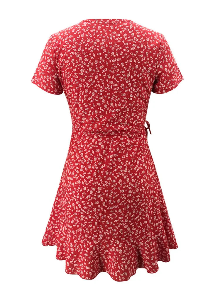 Jurk Mini Bloem Jurk Elegante V-Hals A-Lijn Design