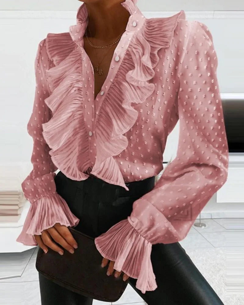 Vrouwelijke Blouse Lange Mouwen Ruffles Stijl