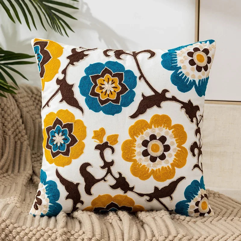 Kussenhoes 45x45cm Katoen Canvas Geborduurd Bloemen Wit Sierkussenhoes Bank Slaapkamer Landelijke Stijl Decoratief