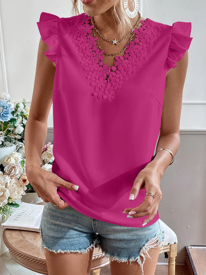 Vrouwelijke Blouse met Kanten Details en Frivole Franje - StudioMarella