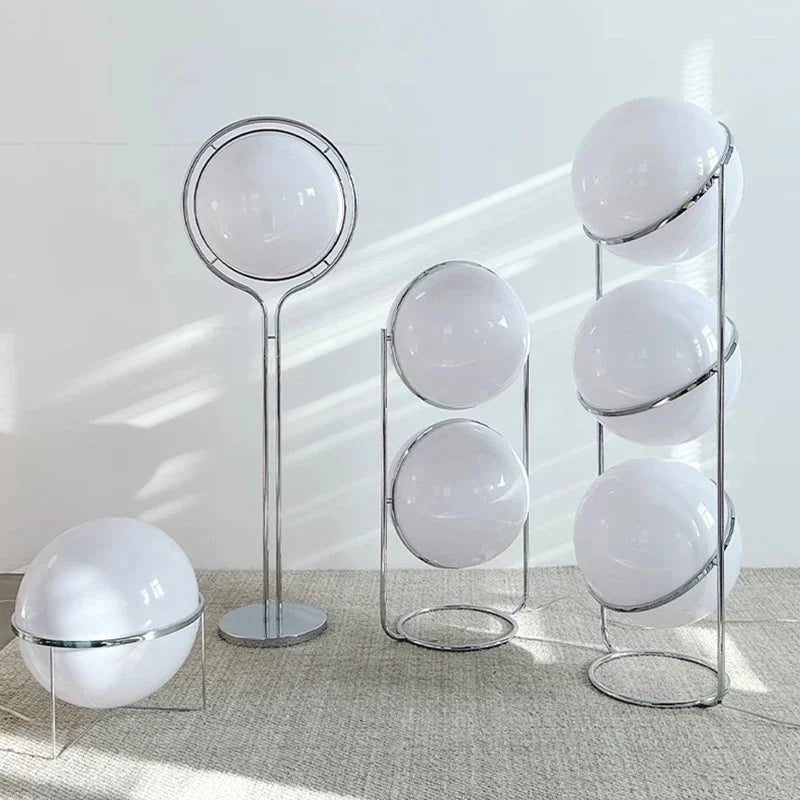 Vloerlamp Bol Wit Acryl Chroom Metaal Art Deco Design E27 LED
