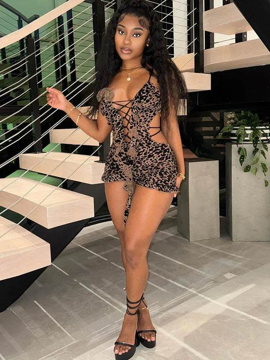 Leopard Romper Zacht Fleece Voering Warme Jumpsuit - StudioMarella