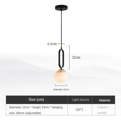 Natuurstenen Marmeren Hanglamp – Luxe Scandinavische Verlichting met Koperen Details